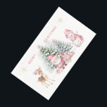 Christmas Tree Fawn Santa Snowman Napkin<br><div class="desc">This design features Christmas tree covered in snow,  cute fawn,  snowman and Santa with presents. You can adjust text according to your requirements.</div>