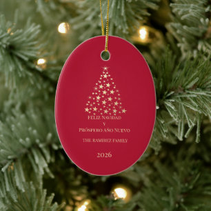 Christmas Tree Feliz Navidad y Prospero Año Nuevo  Ceramic Ornament