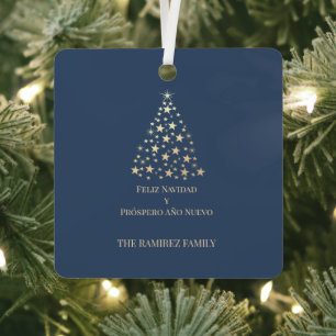 Christmas Tree Feliz Navidad y Prospero Año Nuevo Metal Ornament