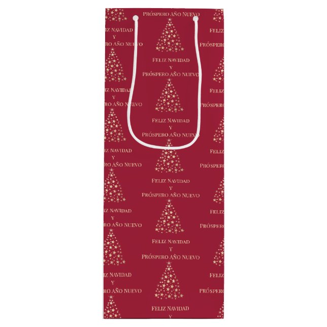 Christmas Tree Feliz Navidad y Prospero Año Nuevo  Wine Gift Bag (Front)