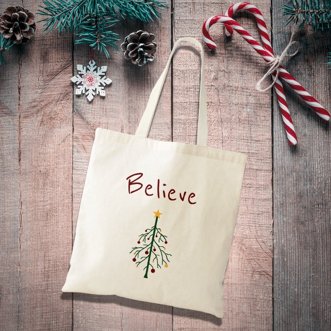 Christmas Tree Festive Believe Santa  Tote Bag (Creator Uploaded)