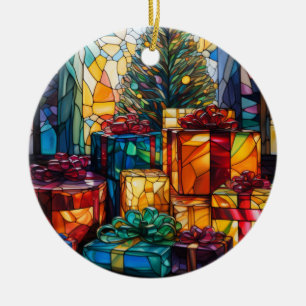 Christmas Tree Festive Gifts Stained Glass Ceramic Ornament