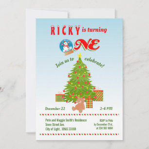Christmas Tree first birthday party Invitation