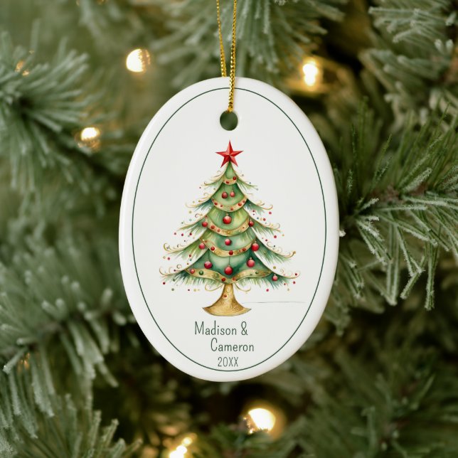 Christmas Tree First Christmas Together Name Year Ceramic Ornament (Tree)