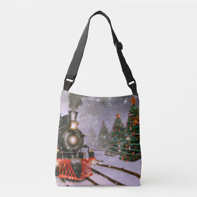 Christmas tree forest train crossbody bag (Front)