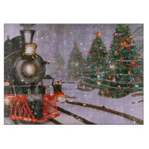 Christmas tree forest train   cutting board