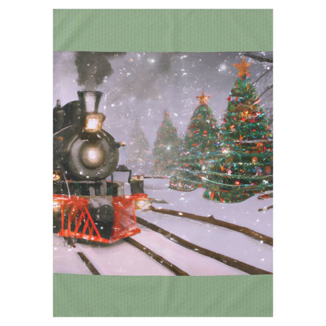 Christmas tree forest train tablecloth (Front)