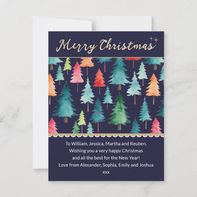Christmas Tree Forest Watercolor Festive Holiday Card (Front)