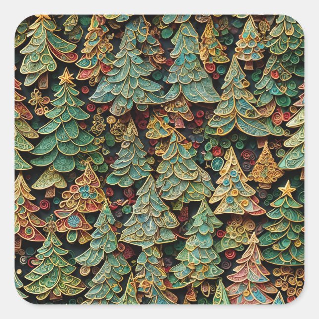 Christmas Tree Forest Whimsey Square Sticker (Front)