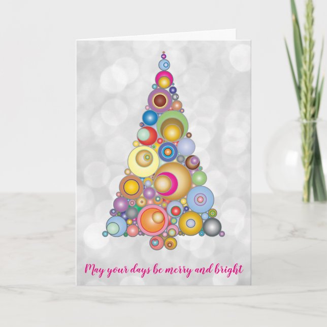 Christmas Tree Funky Retro Bright Colourful Festiv Holiday Card (Front)
