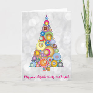 Christmas Tree Funky Retro Bright Colourful Festiv Holiday Card