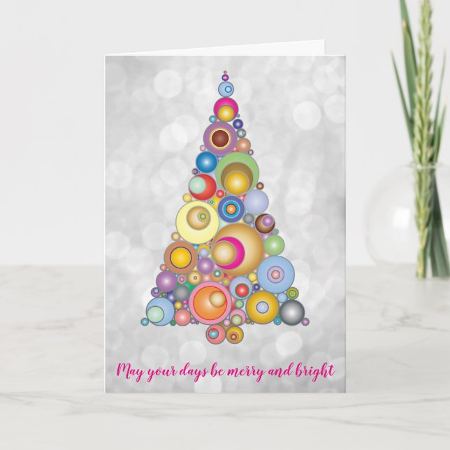 Christmas Tree Funky Retro Bright Colourful Festiv Holiday Card (Front)