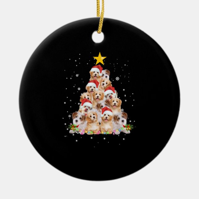 Christmas Tree Funny Dog Ceramic Ornament (Front)