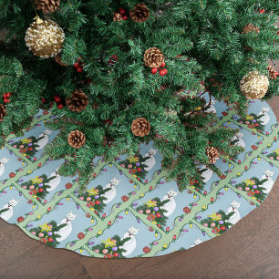 Christmas Tree Funny White Cat Brushed Polyester Tree Skirt