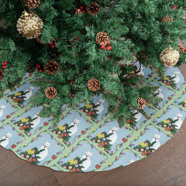Christmas Tree Funny White Cat  Brushed Polyester Tree Skirt (Creator Uploaded)