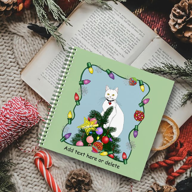 Christmas Tree Funny White Cat Notebook (Creator Uploaded)