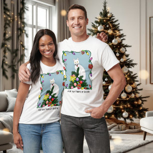 Christmas Tree Funny White Cat T-Shirt
