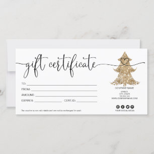 Christmas tree gift card certificate glitter