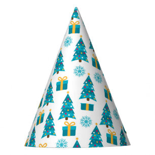 Christmas Tree Gift Pattern  Blue Yellow   Holiday Party Hat