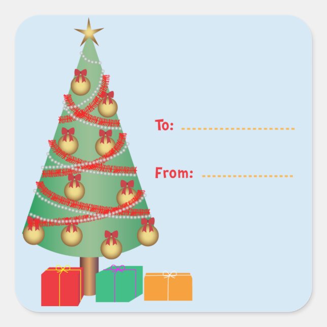 Christmas Tree Gift Tag Square Sticker (Front)