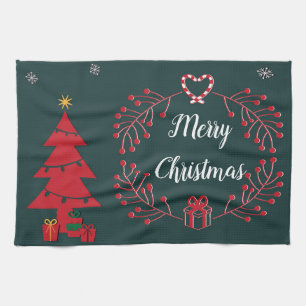 Christmas Tree, Gifts and Wreath Kitchen Towel