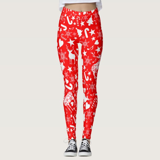 Christmas Tree, Gifts,Candy Cane And Decorations Leggings (Front)