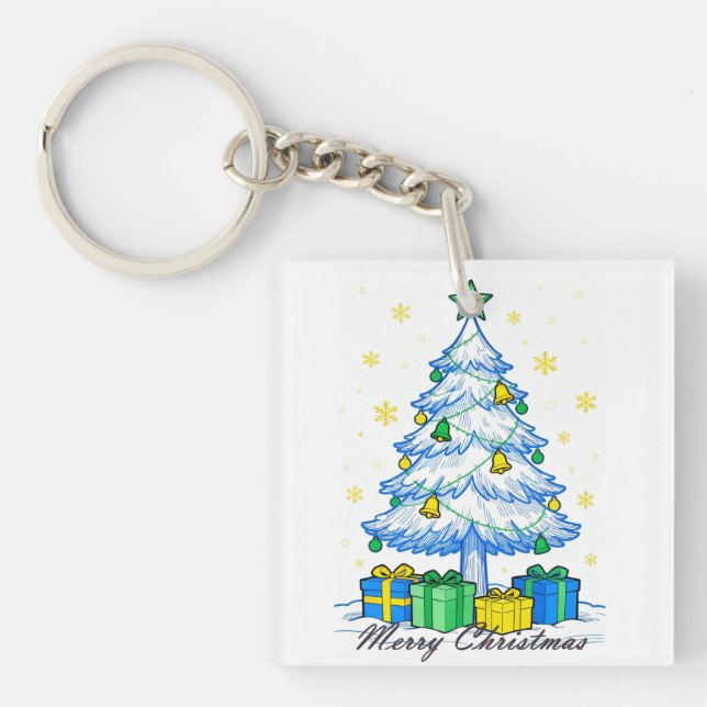 Christmas Tree & Gifts Merry Christmas Acrylic Key Keychain (Front)