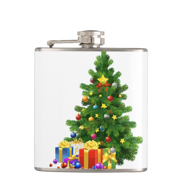 Christmas Tree Gifts Vinyl Wrapped Flask (Front)