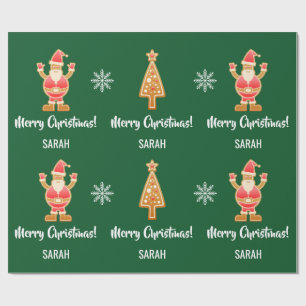 Christmas Tree Gingerbread Santa Snow Personalize  Wrapping Paper
