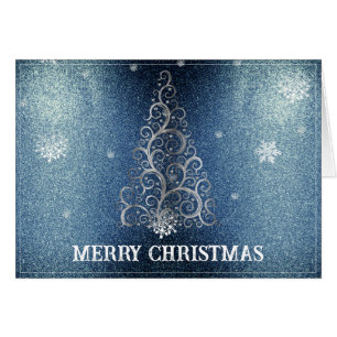 Christmas Tree Glitter and Snowflakes Blue