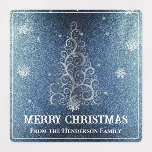Christmas Tree Glitter and Snowflakes   Blue