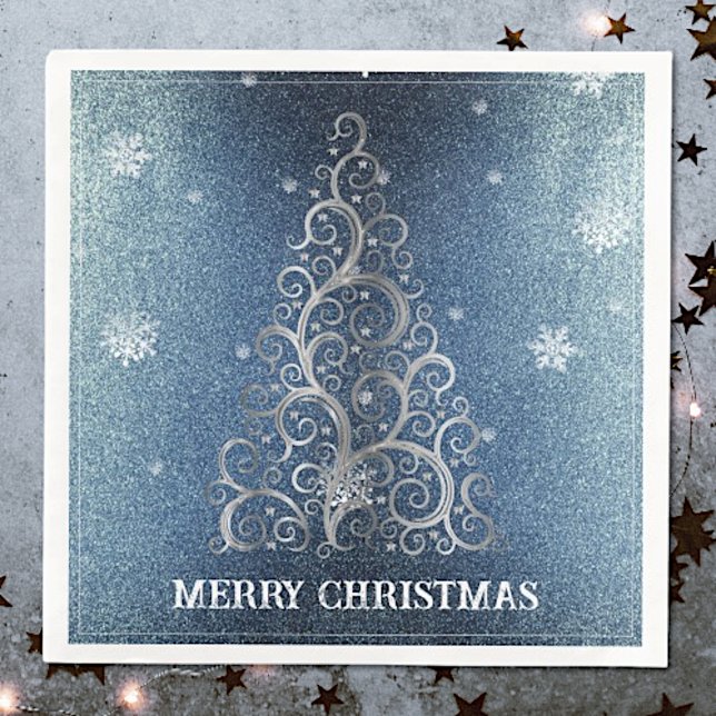 Christmas Tree Glitter and Snowflakes | Blue Napkin (Blue Christmas Tree Glitter and Snowflakes Napkins)