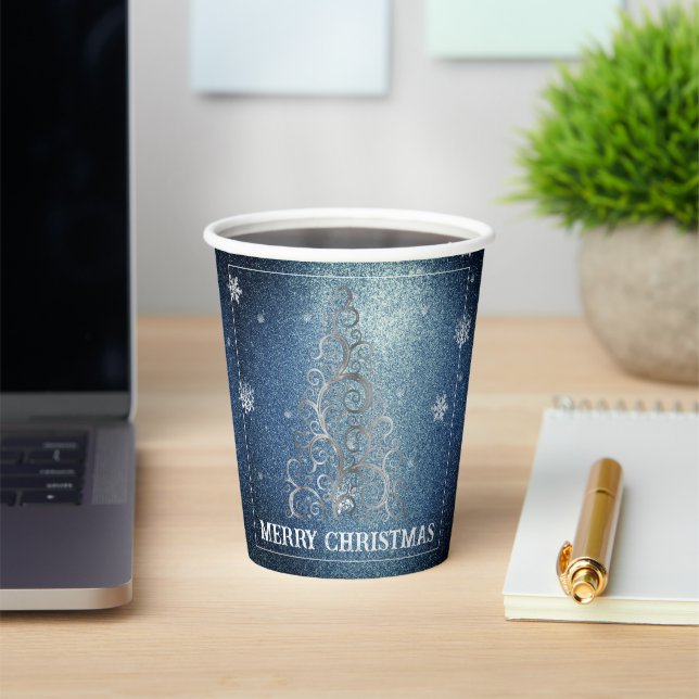 Christmas Tree Glitter and Snowflakes | Blue Paper Cups (Insitu)