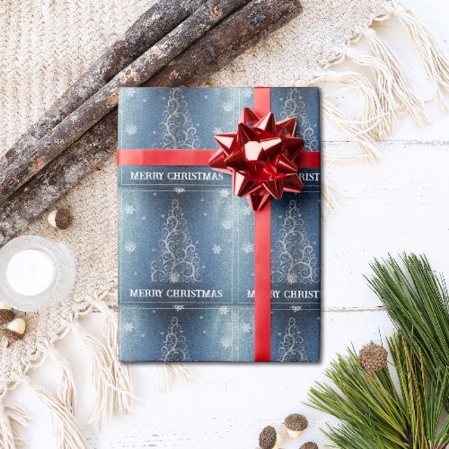 Christmas Tree Glitter and Snowflakes | Blue Wrapping Paper (Blue Christmas Tree Glitter and Snowflakes Wrapping Paper)