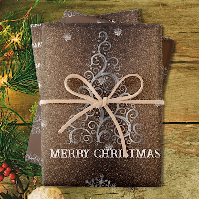 Christmas Tree Glitter and Snowflakes | Gold Wrapping Paper Sheet (Creator Uploaded)