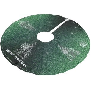 Christmas Tree Glitter and Snowflakes   Green Brushed Polyester Tree Skirt