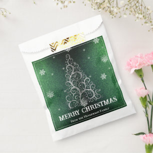 Christmas Tree Glitter and Snowflakes Green Favour Bag