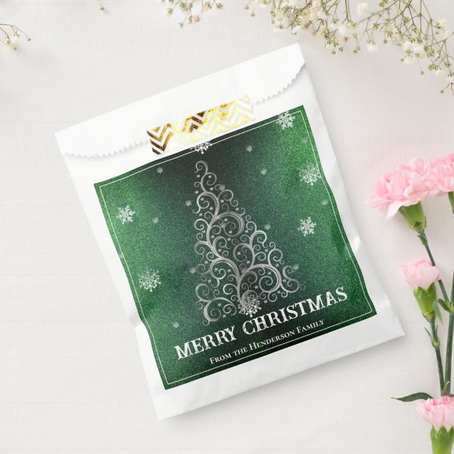 Christmas Tree Glitter and Snowflakes | Green Favour Bag (Sealed)