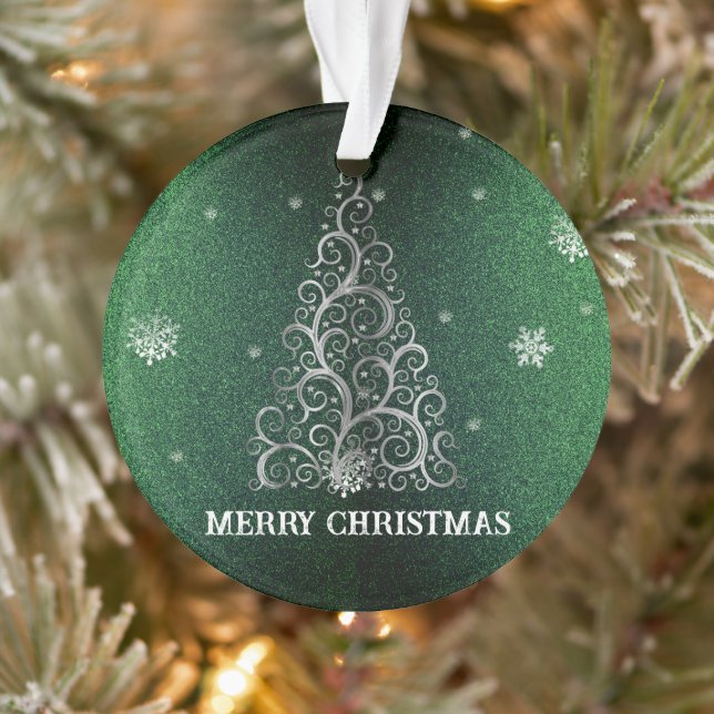 Christmas Tree Glitter and Snowflakes | Green Ornament (Tree)