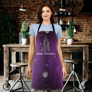 Christmas Tree Glitter and Snowflakes Magenta Apron