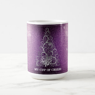 Christmas Tree Glitter and Snowflakes Magenta Coffee Mug