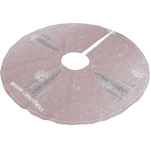 Christmas Tree Glitter and Snowflakes   Pink Brushed Polyester Tree Skirt