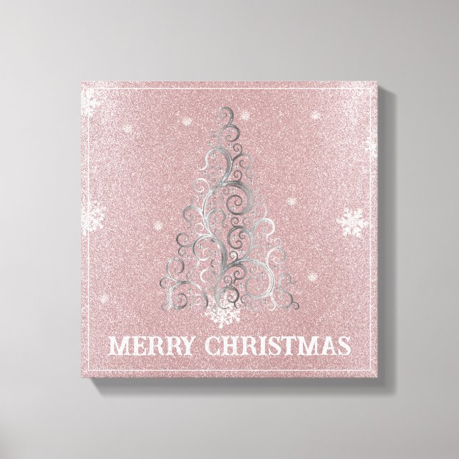 Christmas Tree Glitter and Snowflakes | Pink Canvas Print (Front)