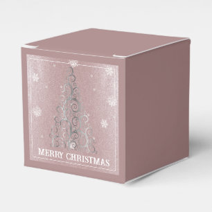 Christmas Tree Glitter and Snowflakes Pink Favor Box