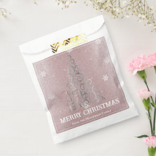 Christmas Tree Glitter and Snowflakes   Pink Favour Bag