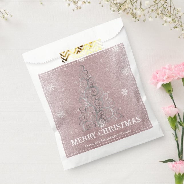 Christmas Tree Glitter and Snowflakes | Pink Favour Bag (Sealed)
