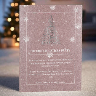 Christmas Tree Glitter and Snowflakes | Pink Invitation