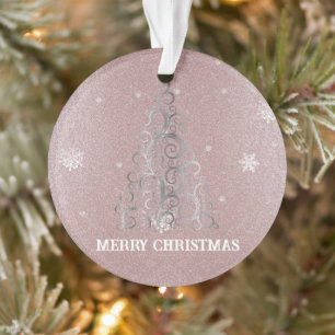 Christmas Tree Glitter and Snowflakes   Pink Ornament