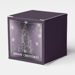 Christmas Tree Glitter and Snowflakes Purple Favor Box