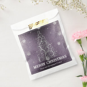 Christmas Tree Glitter and Snowflakes Purple Favour Bag